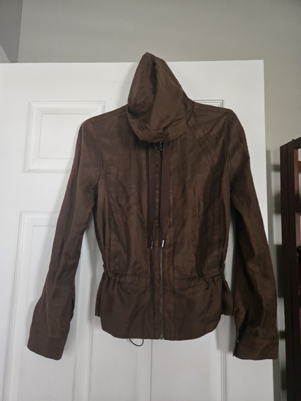Etcetera Brown Hooded Zip-Front Utility Jacket